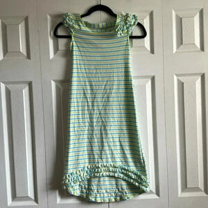 Kate Mack | Blue/ Green Striped | High-low | Ruffle Cap Sleeve Dress | size 7